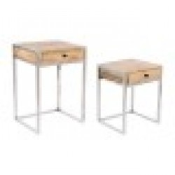 Комплект от 2 маси Home ESPRIT Кафяв Сребрист Естествен Стомана Дърво манго 45,5 x 41 x 66,5 cm - Home esprit