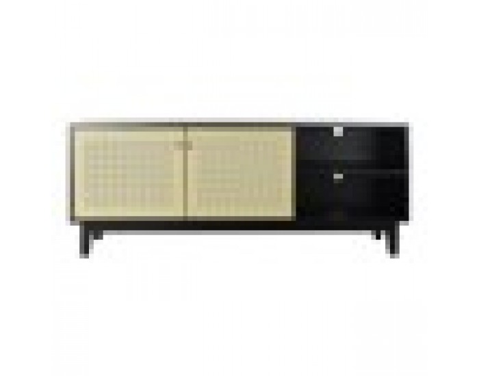 ТВ шкаф DKD Home Decor, Черен, Ела, Pатан