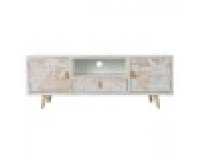 ТВ шкаф DKD Home Decor, Бял, Дървен, Бамбук, 140 x 40 x 51 cm