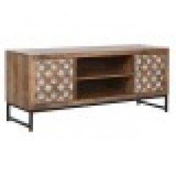 ТВ шкаф Home ESPRIT Кафяв Черен Сребрист Дърво манго Огледало 130 x 40 x 55,5 cm - Home esprit