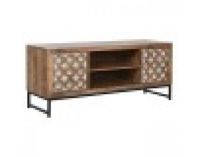 ТВ шкаф Home ESPRIT Кафяв Черен Сребрист Дърво манго Огледало 130 x 40 x 55,5 cm