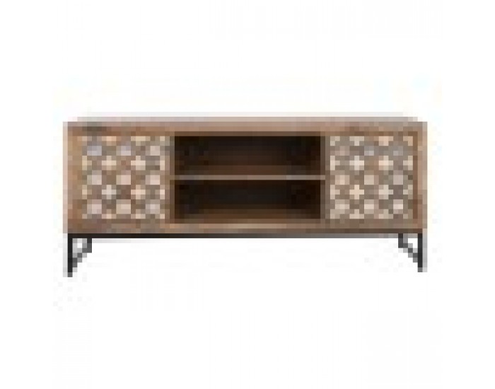 ТВ шкаф Home ESPRIT Кафяв Черен Сребрист Дърво манго Огледало 130 x 40 x 55,5 cm
