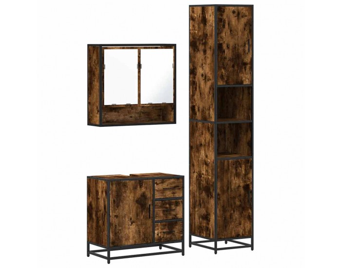 Sonata Set mobilier de baie, 3 piese, stejar fumuriu, lemn prelucrat