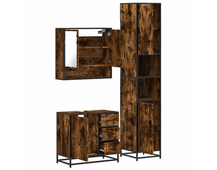 Sonata Set mobilier de baie, 3 piese, stejar fumuriu, lemn prelucrat
