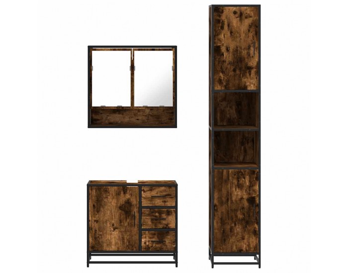 Sonata Set mobilier de baie, 3 piese, stejar fumuriu, lemn prelucrat