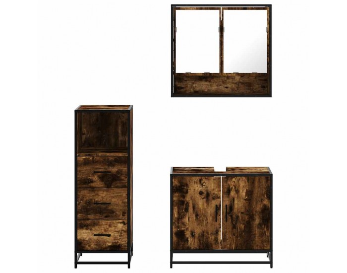 Sonata Set mobilier de baie, 3 piese, stejar fumuriu, lemn prelucrat