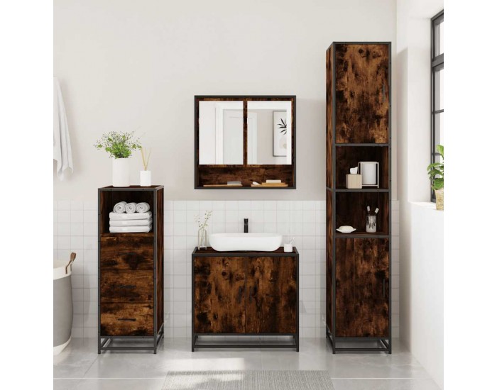 Sonata Set mobilier de baie, 3 piese, stejar fumuriu, lemn prelucrat