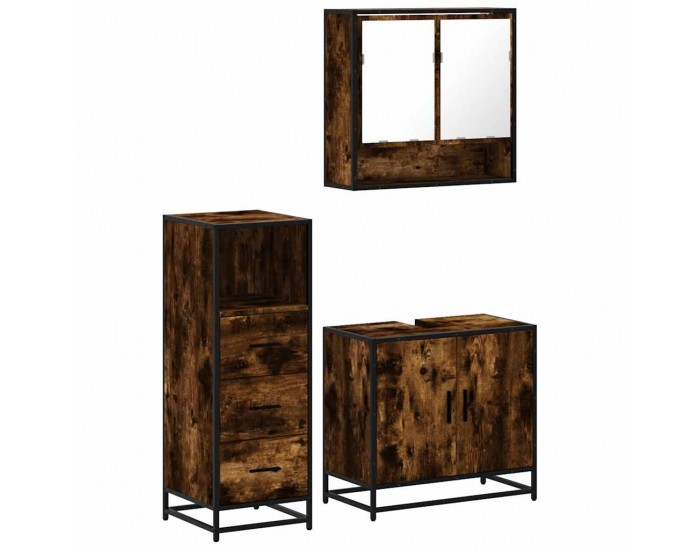 Sonata Set mobilier de baie, 3 piese, stejar fumuriu, lemn prelucrat
