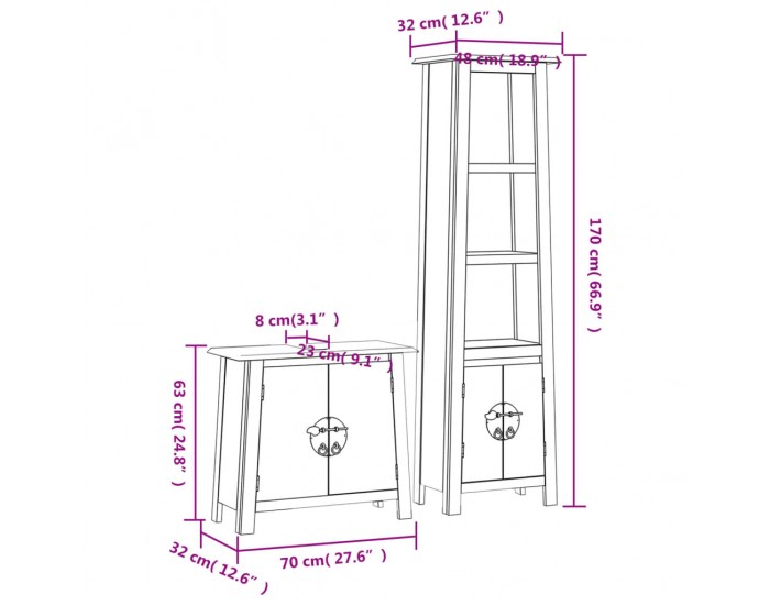 Sonata Set mobilier de baie, 2 piese, lemn masiv de pin