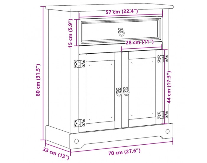 Sonata H Шкаф за баня Corona 70x33x80 см бор масив