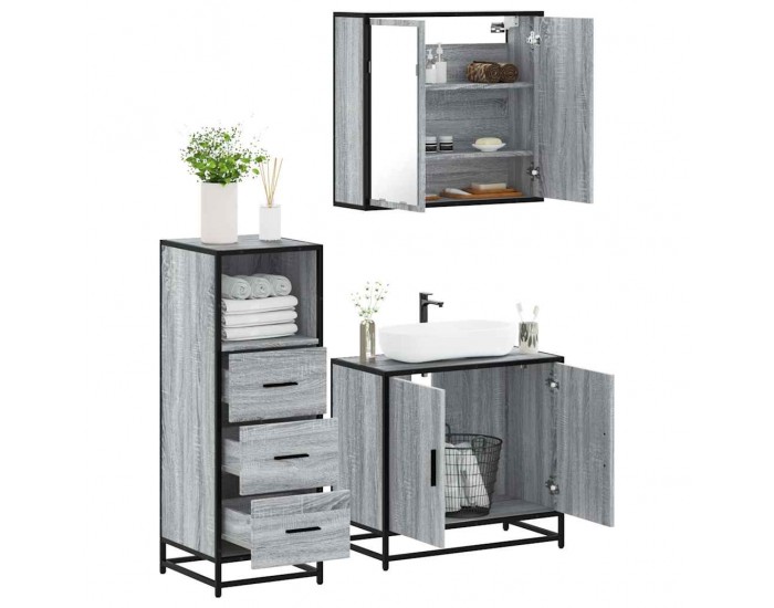 Sonata H Комплект мебели за баня от 3 части сив сонома инженерно дърво