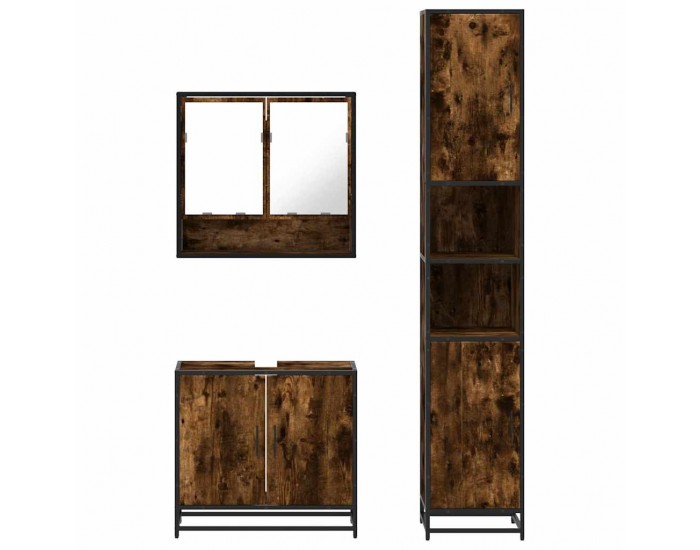 Sonata Set mobilier de baie, 3 piese, stejar fumuriu, lemn prelucrat