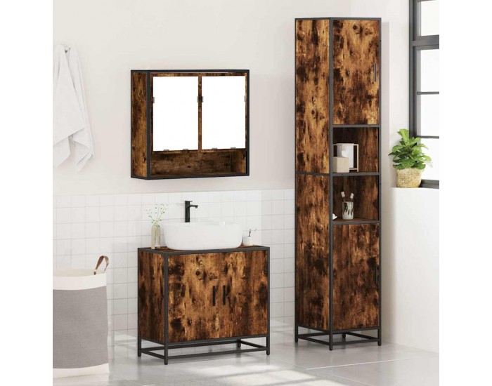 Sonata Set mobilier de baie, 3 piese, stejar fumuriu, lemn prelucrat
