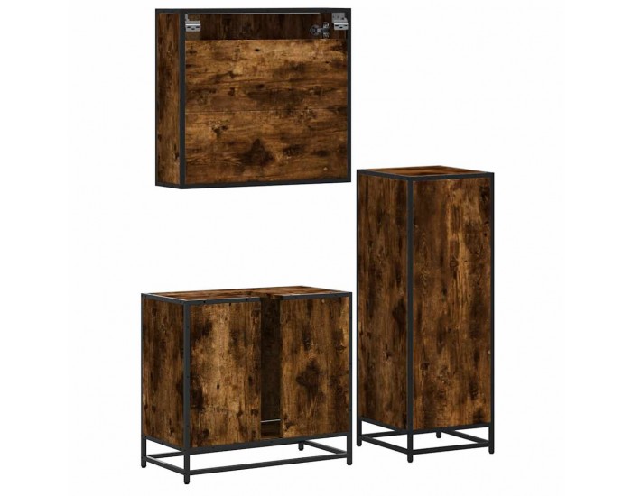 Sonata Set mobilier de baie, 3 piese, stejar fumuriu, lemn prelucrat
