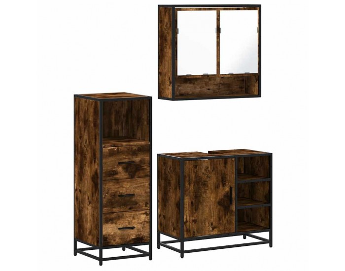 Sonata Set mobilier de baie, 3 piese, stejar fumuriu, lemn prelucrat