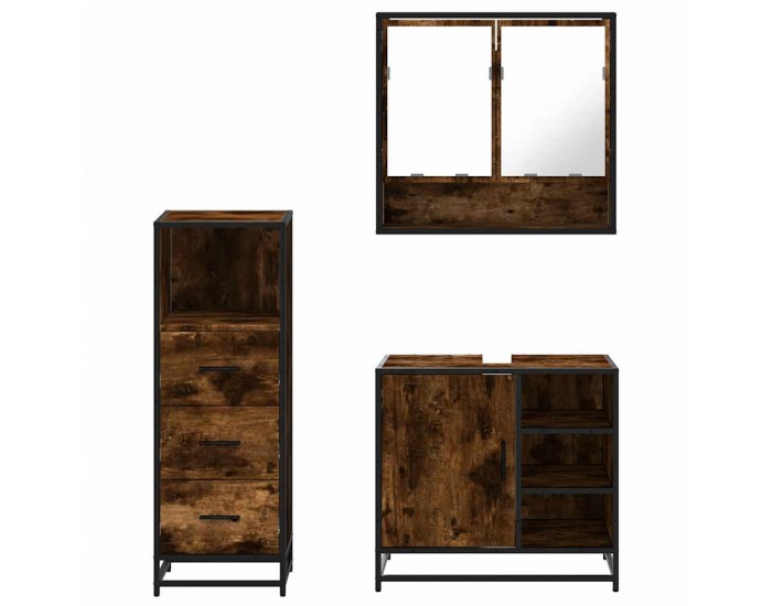 Sonata Set mobilier de baie, 3 piese, stejar fumuriu, lemn prelucrat