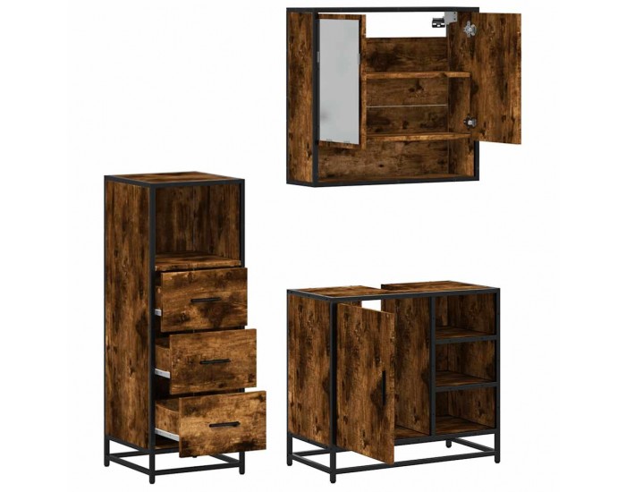 Sonata Set mobilier de baie, 3 piese, stejar fumuriu, lemn prelucrat