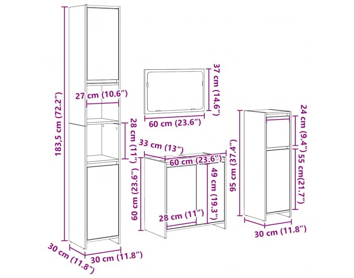 Sonata H Комплект мебели за баня от 4 части бетонно сив инженерно дърво