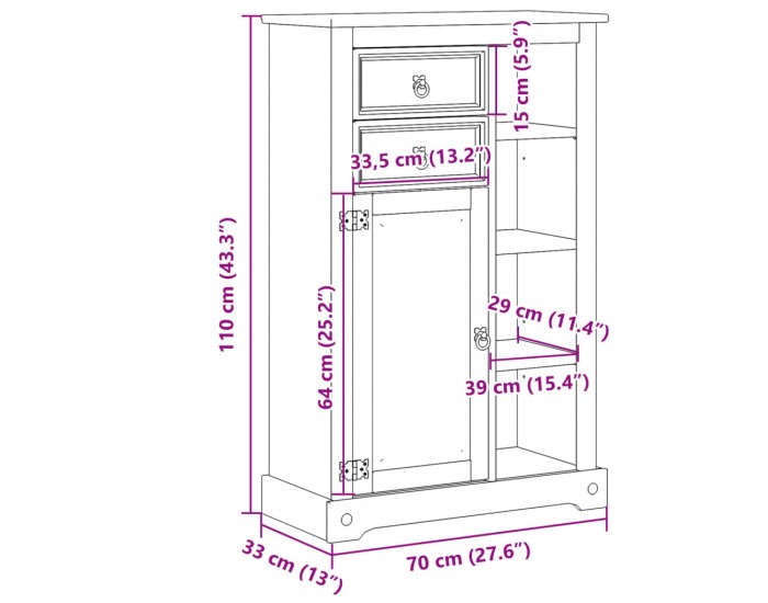 Sonata H Шкаф за баня Corona 70x33x110 см бор масив