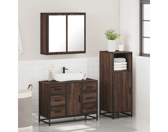 Sonata H Комплект мебели за баня от 3 части, кафяв дъб, инженерно дърво
