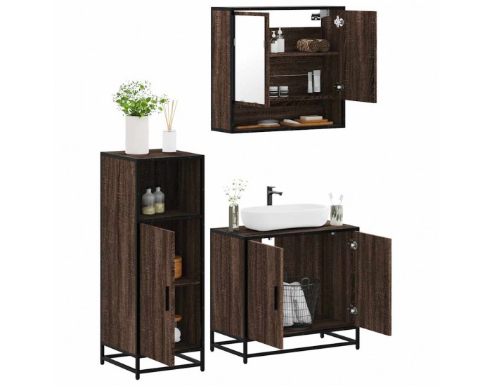 Sonata H Комплект мебели за баня от 3 части, кафяв дъб, инженерно дърво