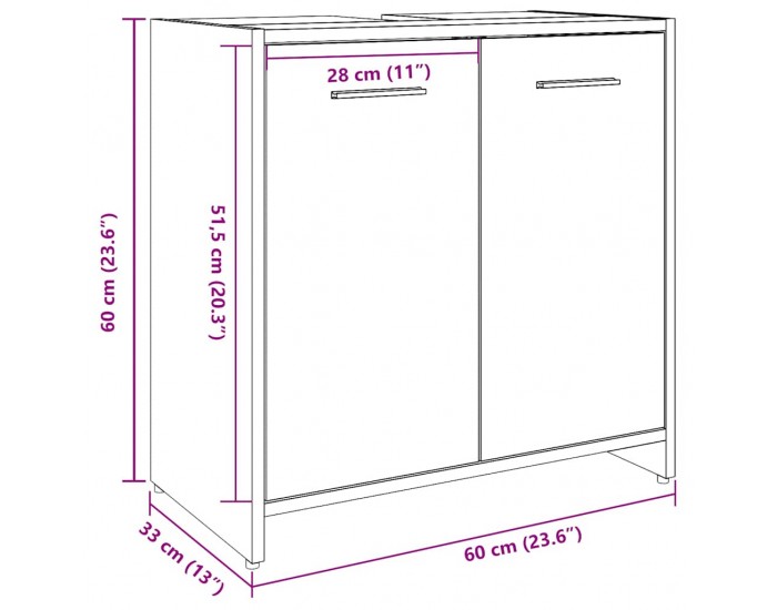 Sonata H Шкаф за мивка в банята Бетон сив 60x33x60cm Инженерна дървесина