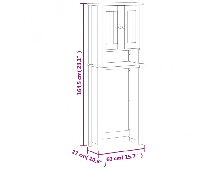Sonata H Шкаф над тоалетната чиния BERG бял 60x27x164,5 см масивно дърво