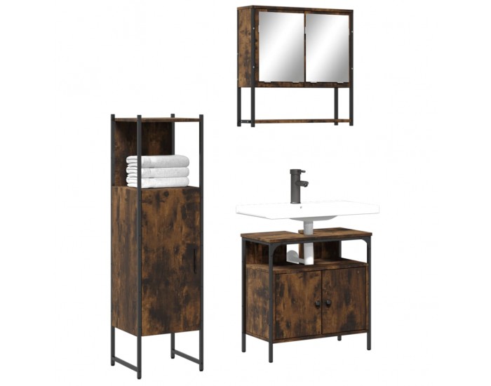Sonata Set mobilier de baie, 3 piese, stejar fumuriu, lemn prelucrat