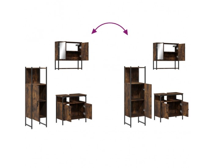Sonata Set mobilier de baie, 3 piese, stejar fumuriu, lemn prelucrat