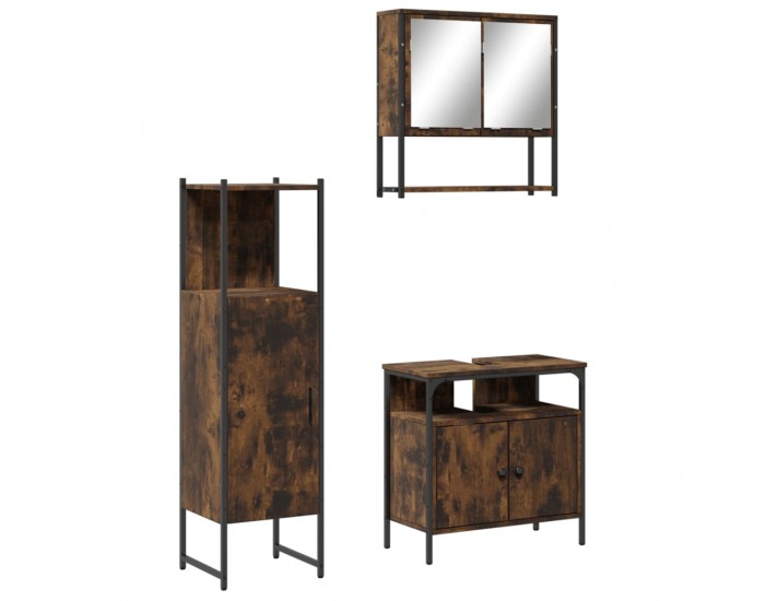 Sonata Set mobilier de baie, 3 piese, stejar fumuriu, lemn prelucrat