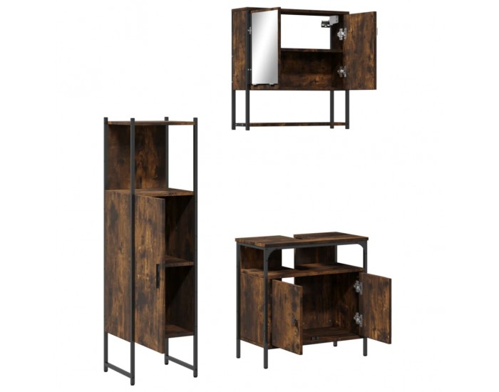 Sonata Set mobilier de baie, 3 piese, stejar fumuriu, lemn prelucrat