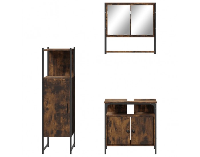 Sonata Set mobilier de baie, 3 piese, stejar fumuriu, lemn prelucrat