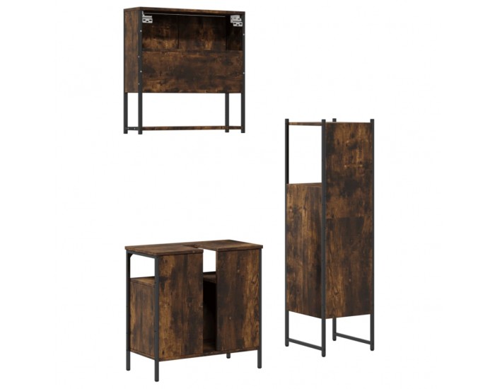 Sonata Set mobilier de baie, 3 piese, stejar fumuriu, lemn prelucrat
