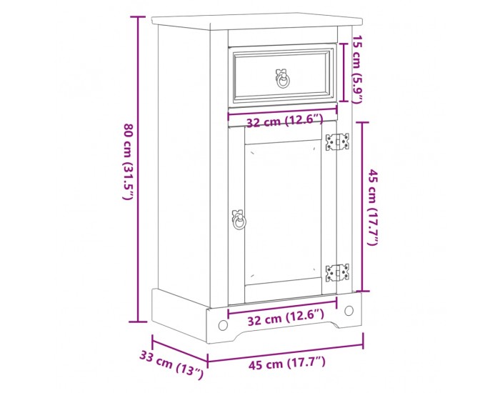 Sonata H Шкаф за баня Corona 45x33x80 см бор масив