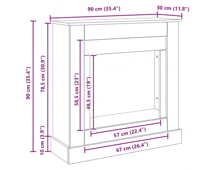 Sonata H Камина Surround Черен дъб 90x30x90 cm Инженерна дървесина