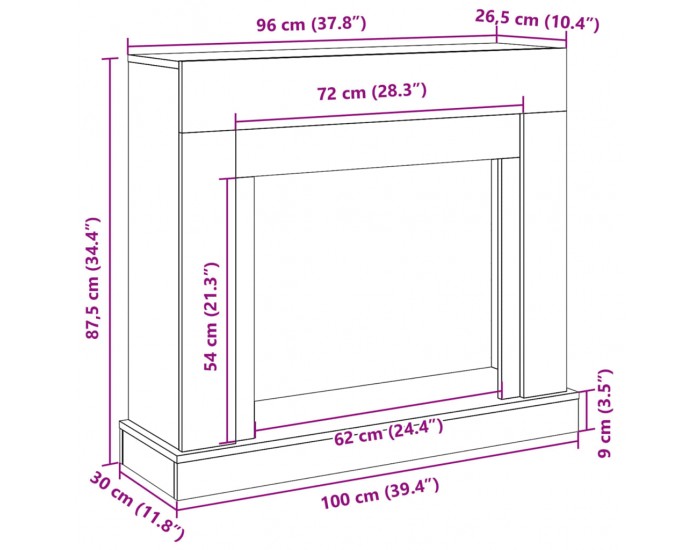 Sonata H Облицовка за камина сив сонома 100x30x87,5 см инженерно дърво