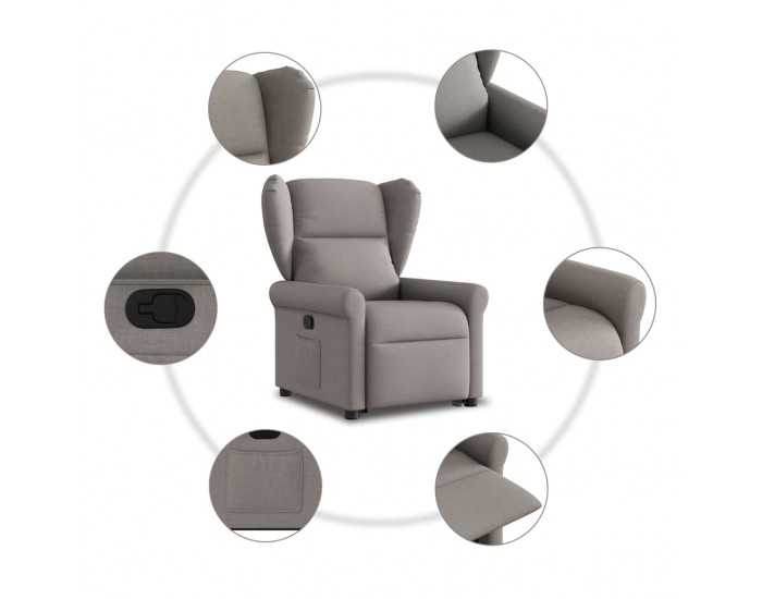 Sonata Fotoliu rabatabil cu ridicare pe verticală, gri taupe, textil