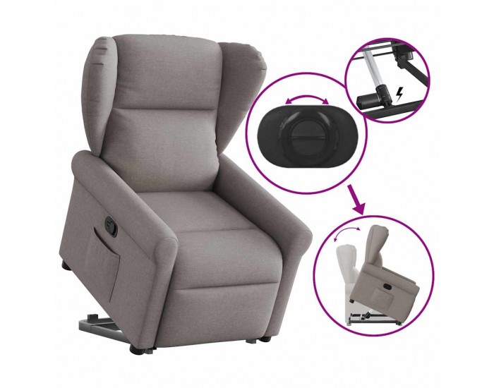 Sonata Fotoliu rabatabil cu ridicare pe verticală, gri taupe, textil