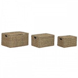 Игра на Кошници Home ESPRIT Естествен Метал Естествено влакно Тропически 46 x 36 x 26 cm (3 Части) - Home esprit