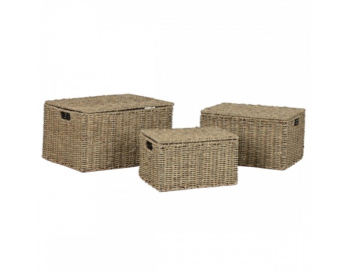 Игра на Кошници Home ESPRIT Естествен Метал Естествено влакно Тропически 46 x 36 x 26 cm (3 Части)