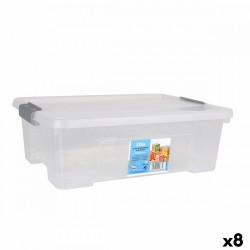 Кутия за Съхранение с Капак Dem Kira Прозрачен Пластмаса 10 L 40 x 28 x 13 cm (8 броя) - Cutii, organizatoare și alte produse de depozitare