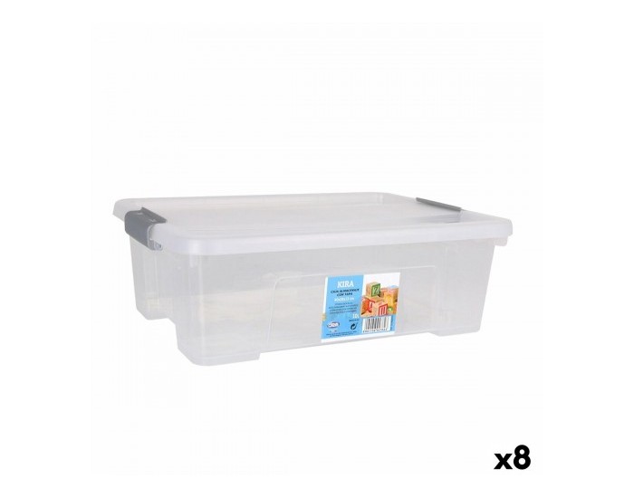 Кутия за Съхранение с Капак Dem Kira Прозрачен Пластмаса 10 L 40 x 28 x 13 cm (8 броя)