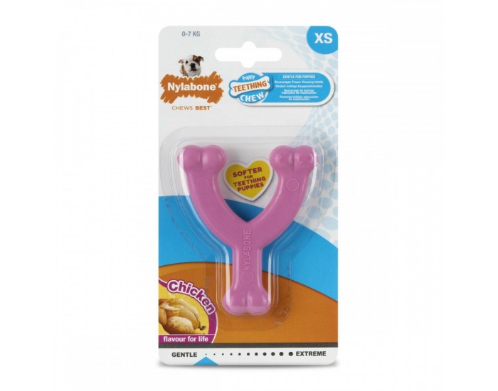 Гризалка за кучета Nylabone WISHBONE Розов Пиле XS