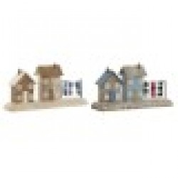 Декоративна фигурка Home ESPRIT Син Червен Многоцветен Къщи 25,5 x 9 x 13,5 cm (2 броя) - Home esprit