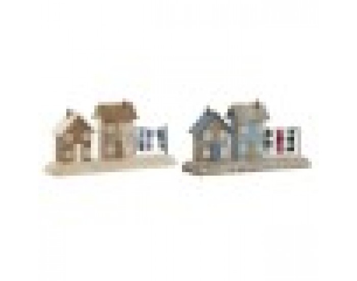 Декоративна фигурка Home ESPRIT Син Червен Многоцветен Къщи 25,5 x 9 x 13,5 cm (2 броя)