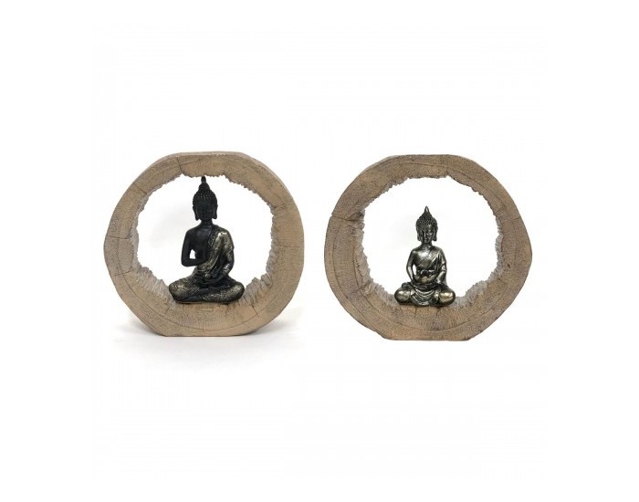 Декоративна фигурка DKD Home Decor Естествен Черен Буда Смола (20,5 x 6 x 18,5 cm) (2 броя)