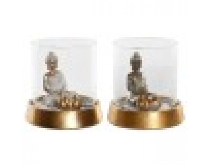 Декоративна фигурка DKD Home Decor Кристал Сребрист Златен Смола Ориенталски (2 броя) (16 x 16 x 18 cm)