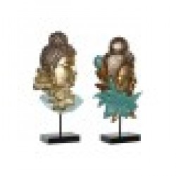 Декоративна фигурка DKD Home Decor 22 x 8 x 42,5 cm Черен Златен Буда цвят тюркоаз Ориенталски (2 броя) - Dkd home decor