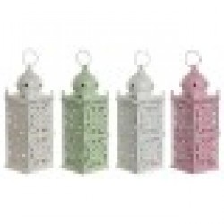 Latern Home ESPRIT Бял Зелен Розов Желязо Ориенталски 10 x 10 x 30 cm (4 броя) - Decorațiuni