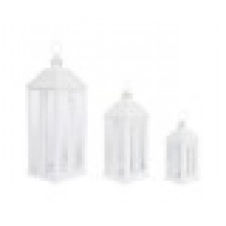 Latern Home ESPRIT Бял Кристал Желязо Shabby Chic 20 x 20 x 55 cm (3 Части) - Decorațiuni